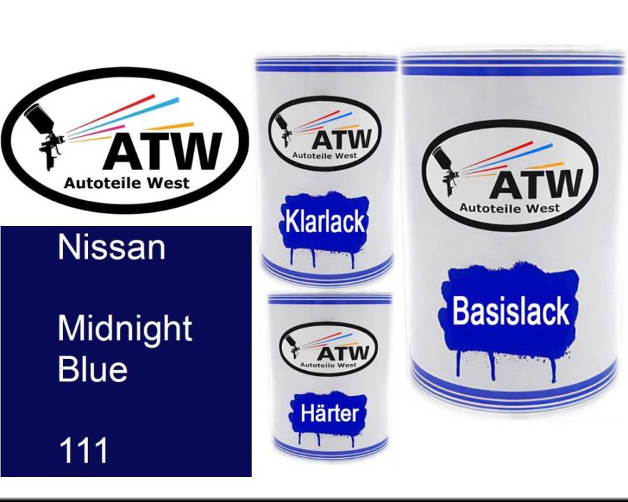 Nissan, Midnight Blue, 111: 500ml Lackdose + 500ml Klarlack + 250ml Härter - Set, von ATW Autoteile West.